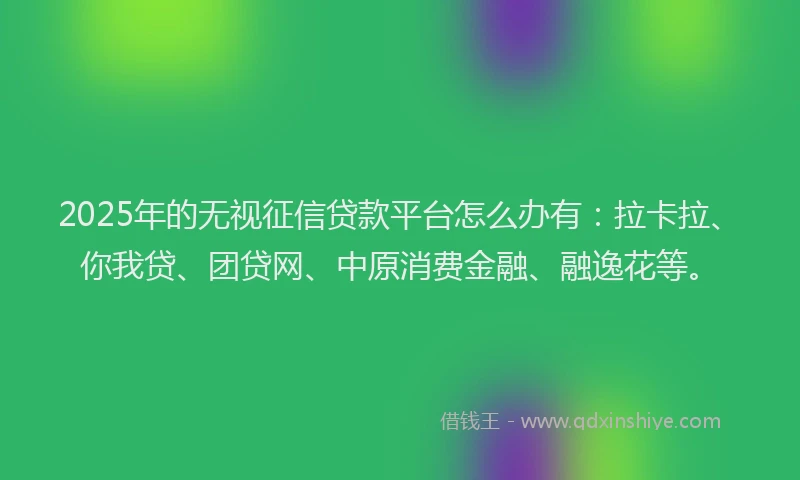 2025年的无视征信贷款平台怎么办有：拉卡拉、你我贷、团贷网、中原消费金融、融逸花等。