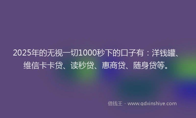 2025年的无视一切1000秒下的口子有：洋钱罐、维信卡卡贷、读秒贷、惠商贷、随身贷等。