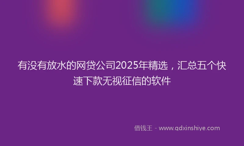有没有放水的网贷公司2025年精选，汇总五个快速下款无视征信的软件