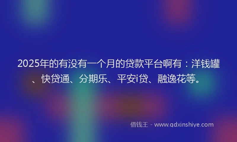 2025年的有没有一个月的贷款平台啊有：洋钱罐、快贷通、分期乐、平安i贷、融逸花等。