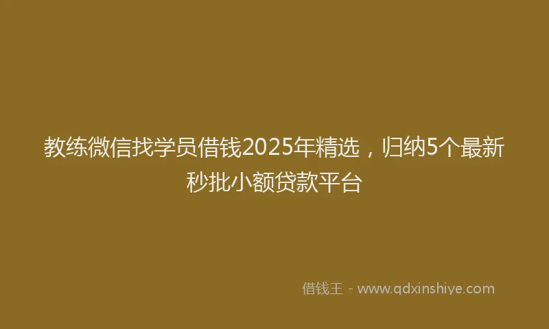 教练微信找学员借钱2025年精选，归纳5个最新秒批小额贷款平台