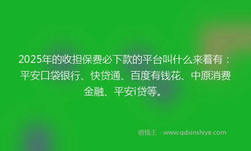 2025年的收担保费必下款的平台叫什么来着有：平安口袋银行、快贷通、百度有钱花、中原消费金融、平安i贷等。