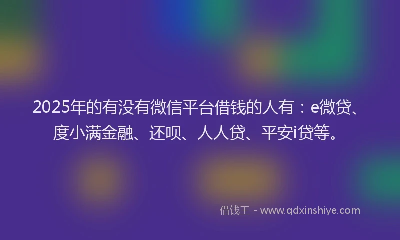 2025年的有没有微信平台借钱的人有：e微贷、度小满金融、还呗、人人贷、平安i贷等。