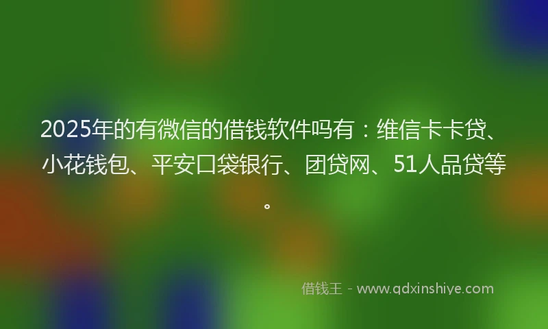 2025年的有微信的借钱软件吗有：维信卡卡贷、小花钱包、平安口袋银行、团贷网、51人品贷等。