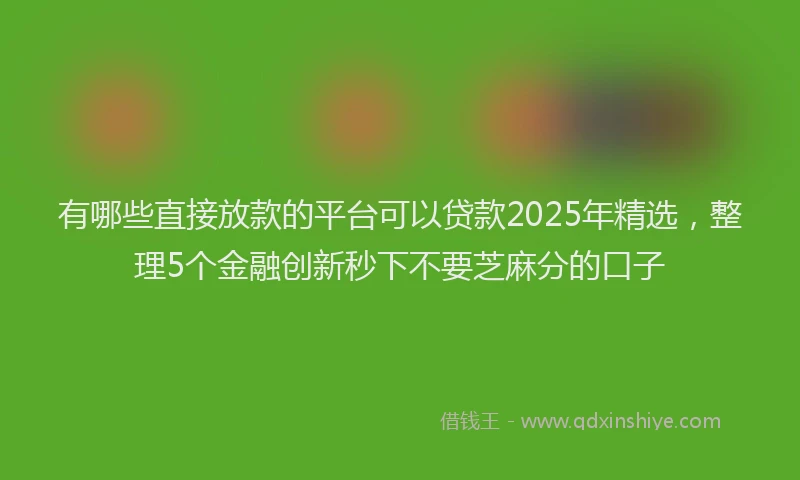 有哪些直接放款的平台可以贷款2025年精选，整理5个金融创新秒下不要芝麻分的口子