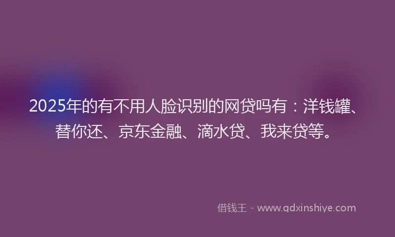 2025年的有不用人脸识别的网贷吗有：洋钱罐、替你还、京东金融、滴水贷、我来贷等。