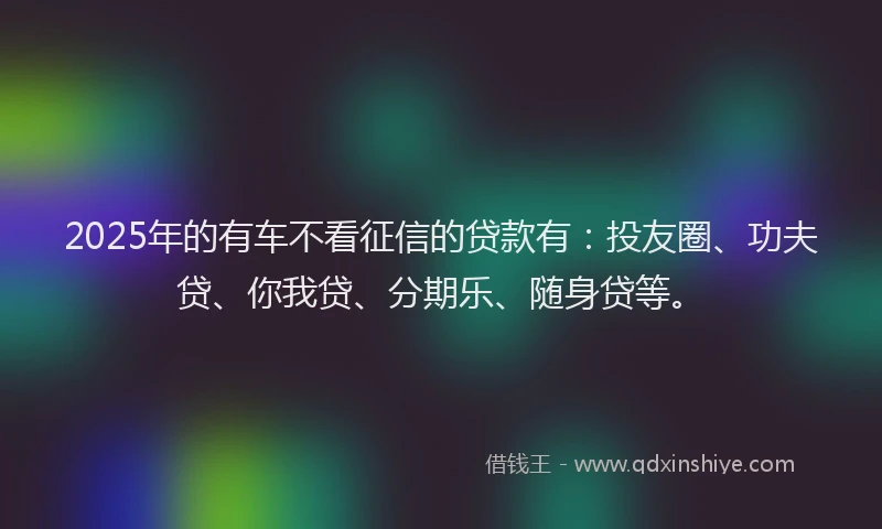 2025年的有车不看征信的贷款有：投友圈、功夫贷、你我贷、分期乐、随身贷等。