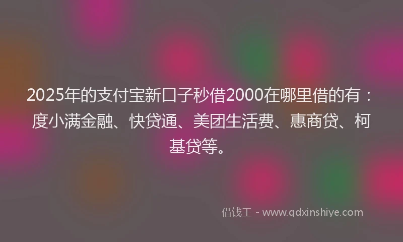 2025年的支付宝新口子秒借2000在哪里借的有：度小满金融、快贷通、美团生活费、惠商贷、柯基贷等。