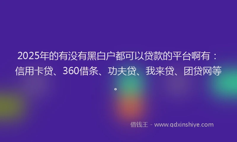 2025年的有没有黑白户都可以贷款的平台啊有：信用卡贷、360借条、功夫贷、我来贷、团贷网等。