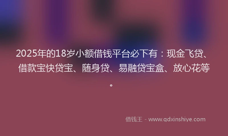 2025年的18岁小额借钱平台必下有：现金飞贷、借款宝快贷宝、随身贷、易融贷宝盒、放心花等。