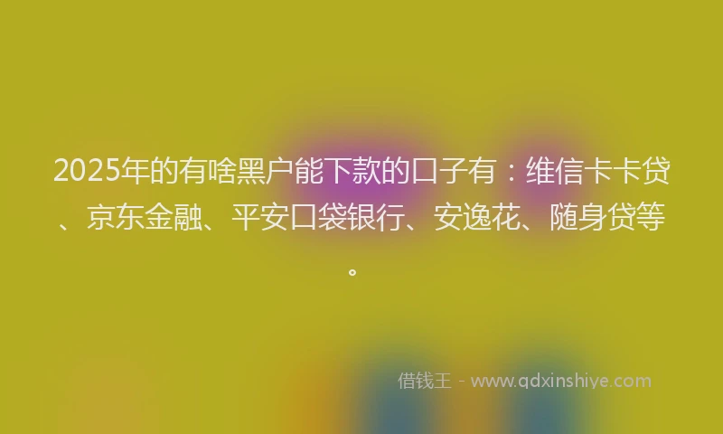 2025年的有啥黑户能下款的口子有：维信卡卡贷、京东金融、平安口袋银行、安逸花、随身贷等。