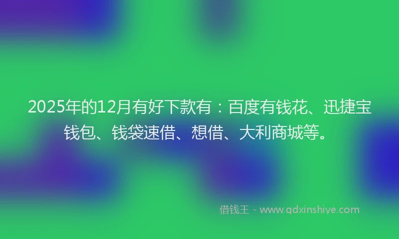 2025年的12月有好下款有：百度有钱花、迅捷宝钱包、钱袋速借、想借、大利商城等。