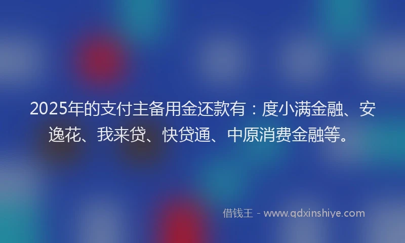 2025年的支付主备用金还款有：度小满金融、安逸花、我来贷、快贷通、中原消费金融等。