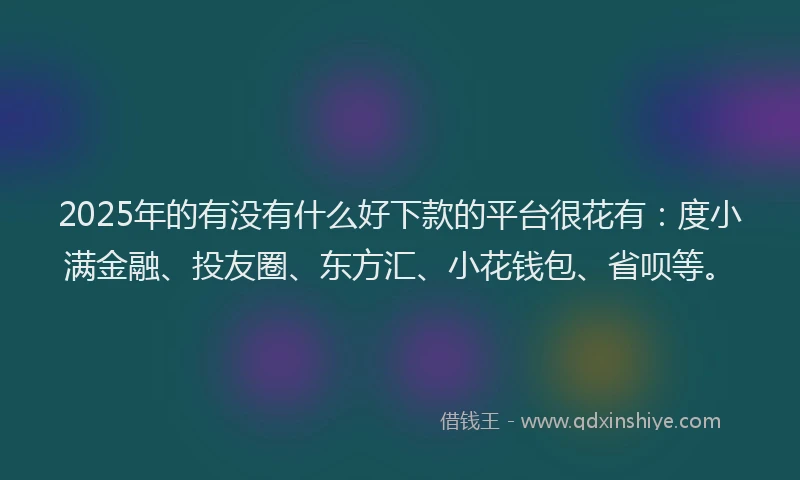 2025年的有没有什么好下款的平台很花有：度小满金融、投友圈、东方汇、小花钱包、省呗等。