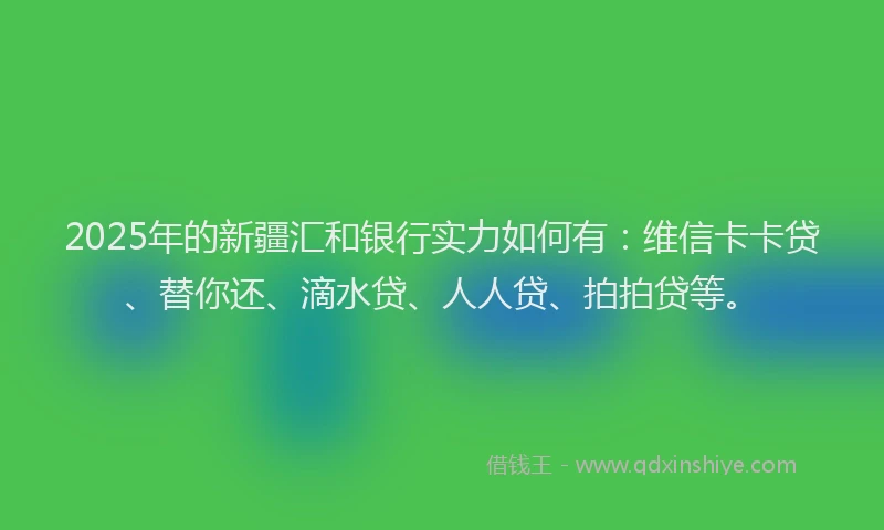 2025年的新疆汇和银行实力如何有：维信卡卡贷、替你还、滴水贷、人人贷、拍拍贷等。