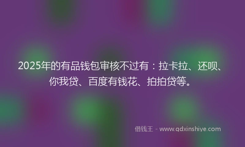 2025年的有品钱包审核不过有：拉卡拉、还呗、你我贷、百度有钱花、拍拍贷等。