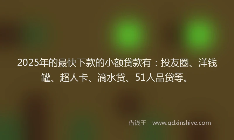 2025年的最快下款的小额贷款有：投友圈、洋钱罐、超人卡、滴水贷、51人品贷等。