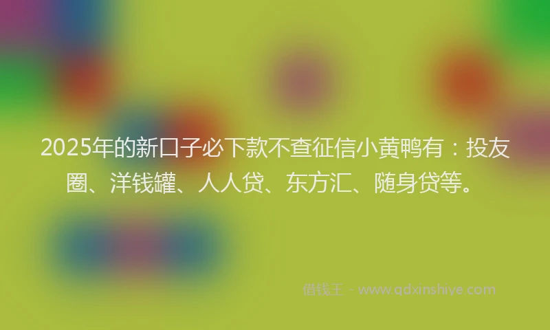 2025年的新口子必下款不查征信小黄鸭有：投友圈、洋钱罐、人人贷、东方汇、随身贷等。