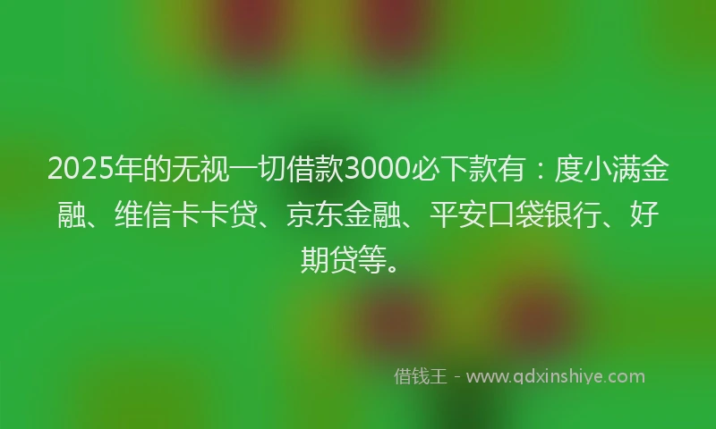2025年的无视一切借款3000必下款有：度小满金融、维信卡卡贷、京东金融、平安口袋银行、好期贷等。