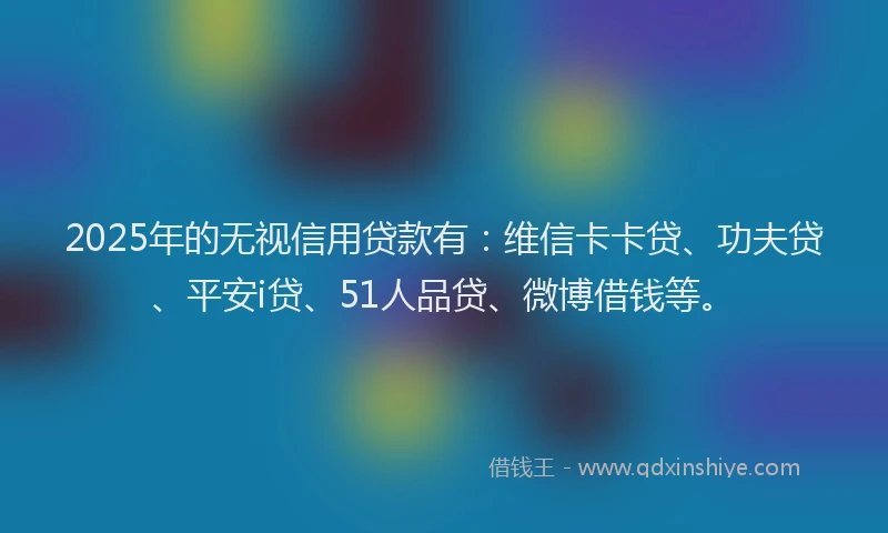 2025年的无视信用贷款有：维信卡卡贷、功夫贷、平安i贷、51人品贷、微博借钱等。