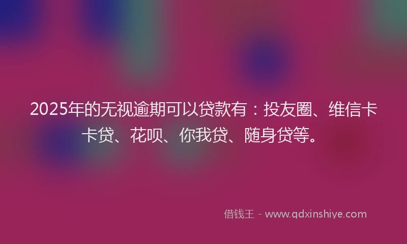 2025年的无视逾期可以贷款有：投友圈、维信卡卡贷、花呗、你我贷、随身贷等。