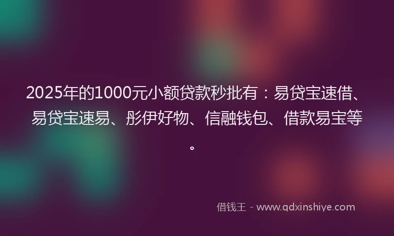 2025年的1000元小额贷款秒批有：易贷宝速借、易贷宝速易、彤伊好物、信融钱包、借款易宝等。