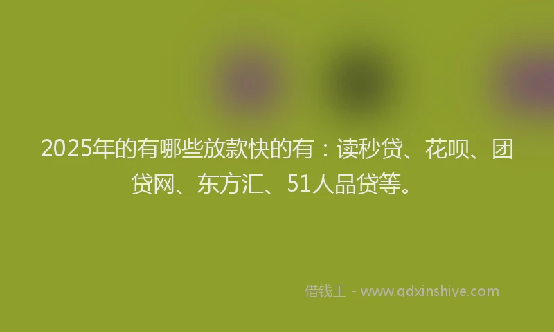 2025年的有哪些放款快的有：读秒贷、花呗、团贷网、东方汇、51人品贷等。