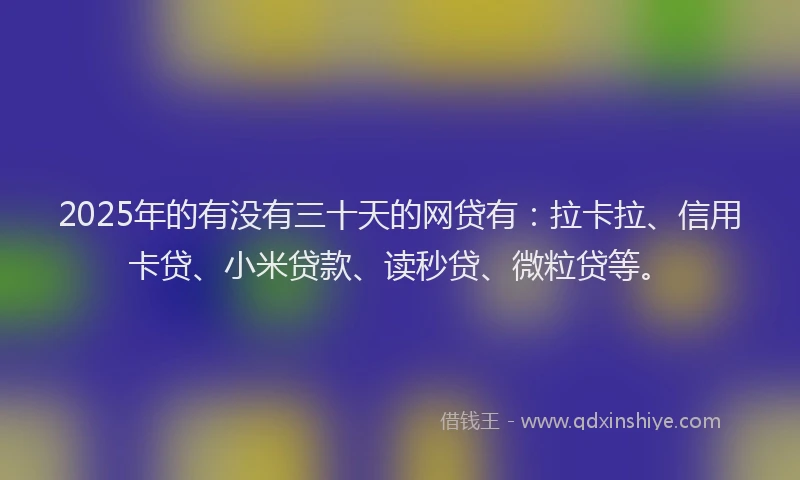 2025年的有没有三十天的网贷有：拉卡拉、信用卡贷、小米贷款、读秒贷、微粒贷等。