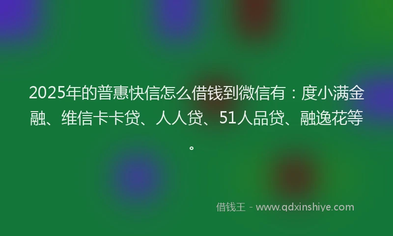 2025年的普惠快信怎么借钱到微信有：度小满金融、维信卡卡贷、人人贷、51人品贷、融逸花等。