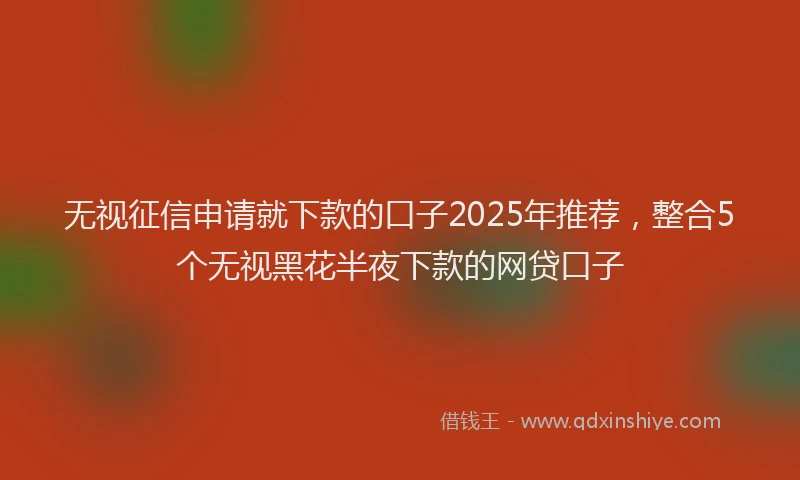 无视征信申请就下款的口子2025年推荐，整合5个无视黑花半夜下款的网贷口子