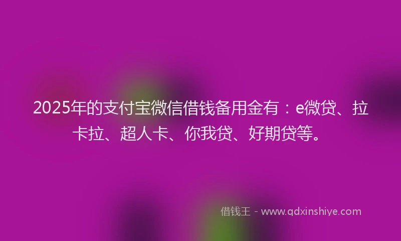 2025年的支付宝微信借钱备用金有：e微贷、拉卡拉、超人卡、你我贷、好期贷等。