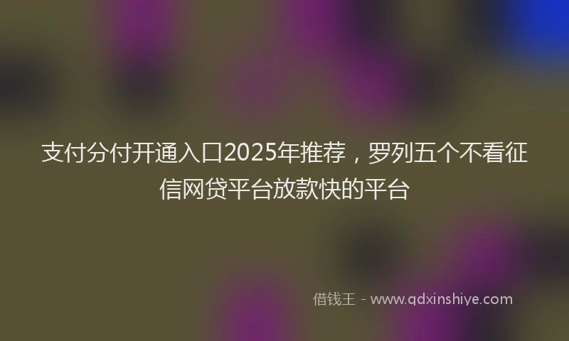 支付分付开通入口2025年推荐，罗列五个不看征信网贷平台放款快的平台