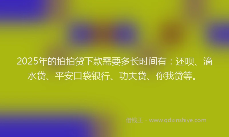 2025年的拍拍贷下款需要多长时间有：还呗、滴水贷、平安口袋银行、功夫贷、你我贷等。