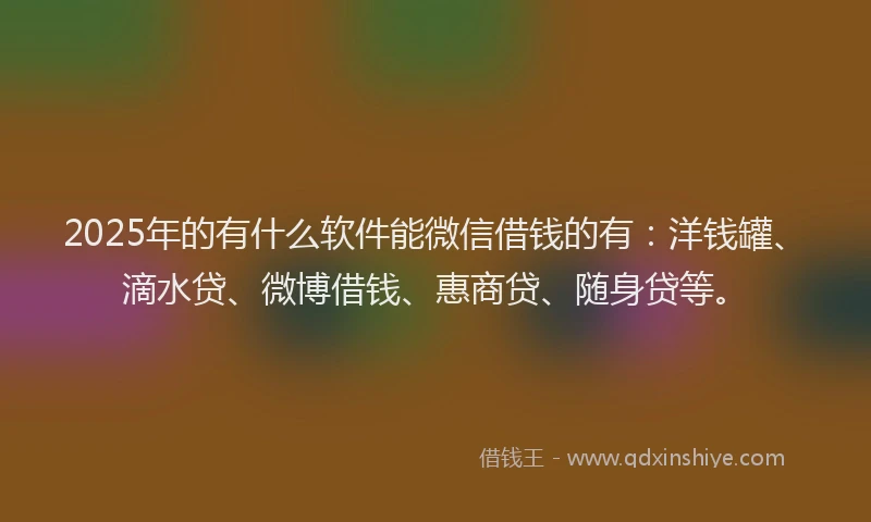 2025年的有什么软件能微信借钱的有：洋钱罐、滴水贷、微博借钱、惠商贷、随身贷等。