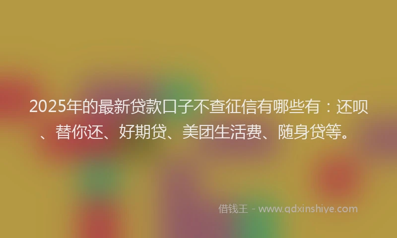 2025年的最新贷款口子不查征信有哪些有：还呗、替你还、好期贷、美团生活费、随身贷等。