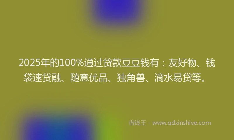 2025年的100%通过贷款豆豆钱有：友好物、钱袋速贷融、随意优品、独角兽、滴水易贷等。