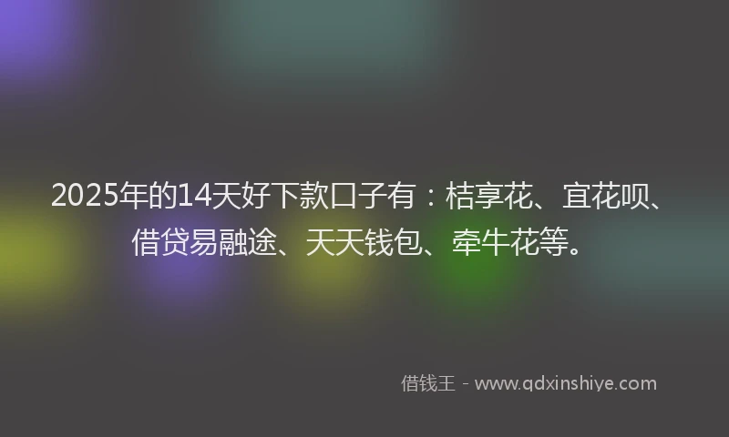 2025年的14天好下款口子有：桔享花、宜花呗、借贷易融途、天天钱包、牵牛花等。