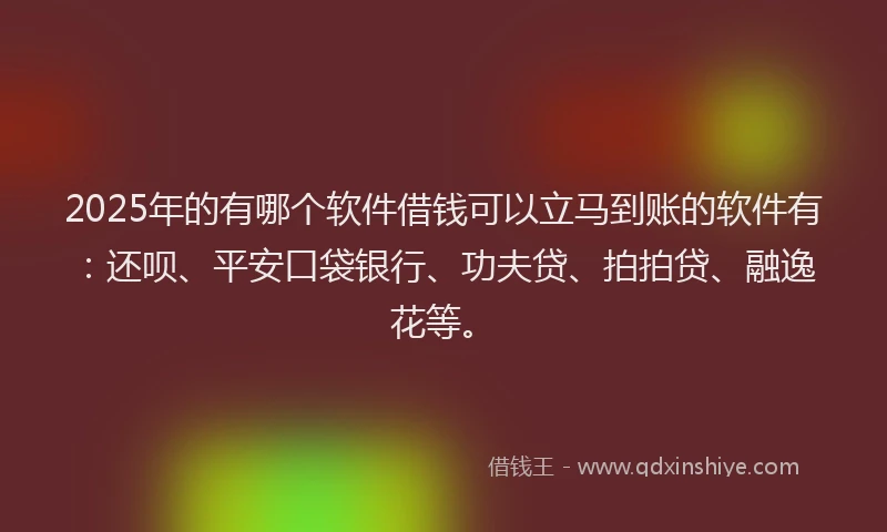 2025年的有哪个软件借钱可以立马到账的软件有：还呗、平安口袋银行、功夫贷、拍拍贷、融逸花等。