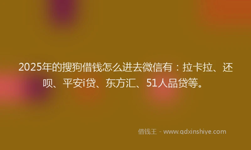 2025年的搜狗借钱怎么进去微信有：拉卡拉、还呗、平安i贷、东方汇、51人品贷等。