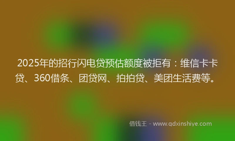 2025年的招行闪电贷预估额度被拒有：维信卡卡贷、360借条、团贷网、拍拍贷、美团生活费等。