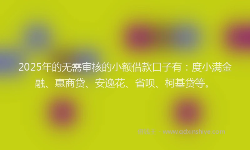 2025年的无需审核的小额借款口子有：度小满金融、惠商贷、安逸花、省呗、柯基贷等。