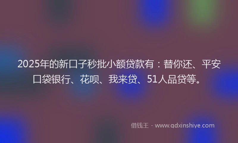 2025年的新口子秒批小额贷款有：替你还、平安口袋银行、花呗、我来贷、51人品贷等。