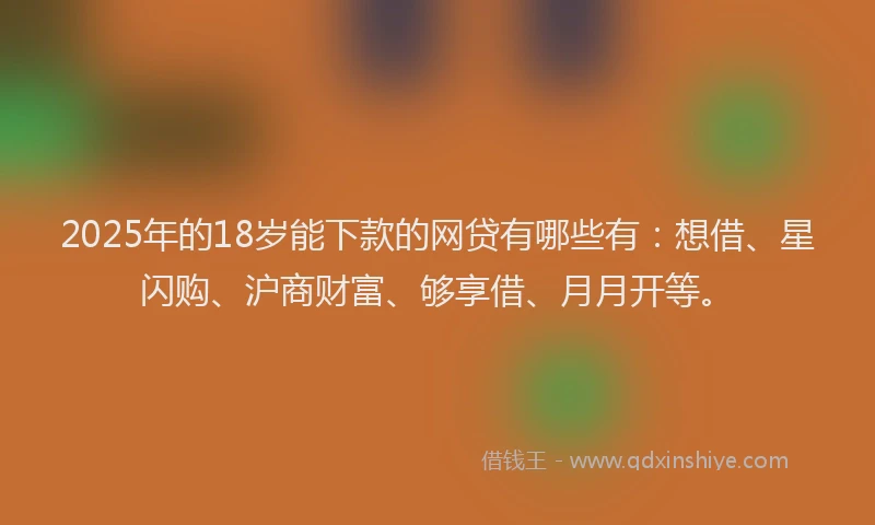 2025年的18岁能下款的网贷有哪些有：想借、星闪购、沪商财富、够享借、月月开等。