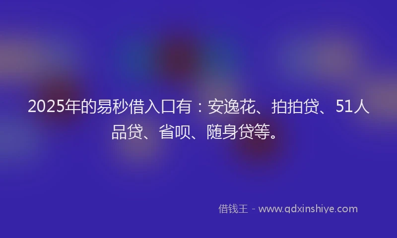 2025年的易秒借入口有：安逸花、拍拍贷、51人品贷、省呗、随身贷等。