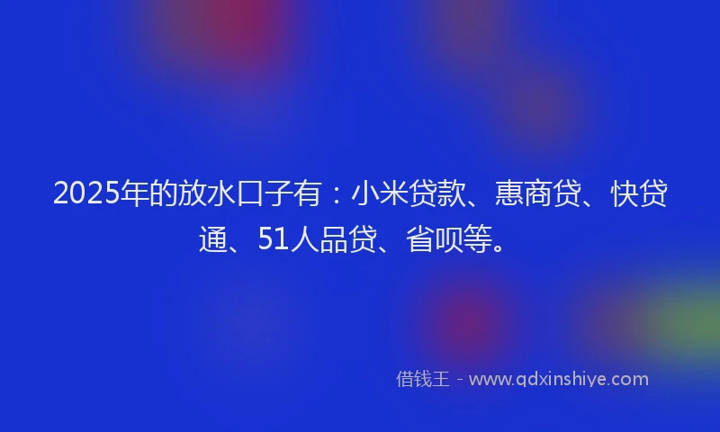 2025年的放水口子有：小米贷款、惠商贷、快贷通、51人品贷、省呗等。