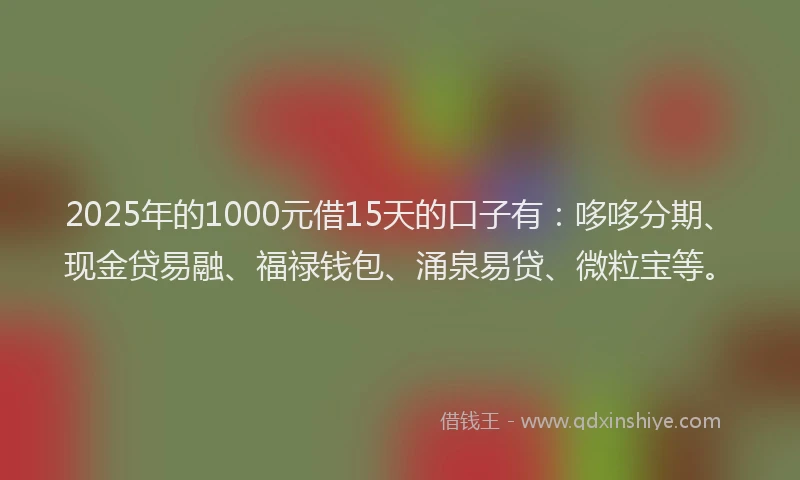 2025年的1000元借15天的口子有：哆哆分期、现金贷易融、福禄钱包、涌泉易贷、微粒宝等。
