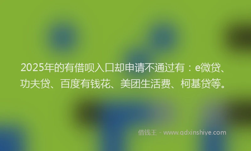 2025年的有借呗入口却申请不通过有：e微贷、功夫贷、百度有钱花、美团生活费、柯基贷等。