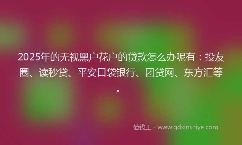 2025年的无视黑户花户的贷款怎么办呢有：投友圈、读秒贷、平安口袋银行、团贷网、东方汇等。