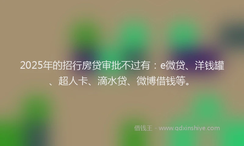 2025年的招行房贷审批不过有：e微贷、洋钱罐、超人卡、滴水贷、微博借钱等。