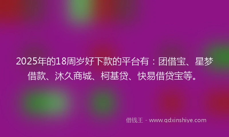 2025年的18周岁好下款的平台有：团借宝、星梦借款、沐久商城、柯基贷、快易借贷宝等。